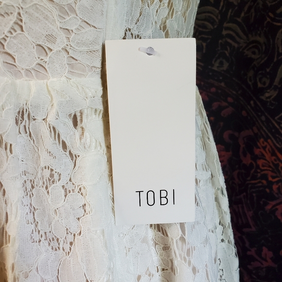 NWT Tobi Off White Lace Sleeveless Deep-V Sheer Back Mini Dress Womens Medium - Picture 12 of 15